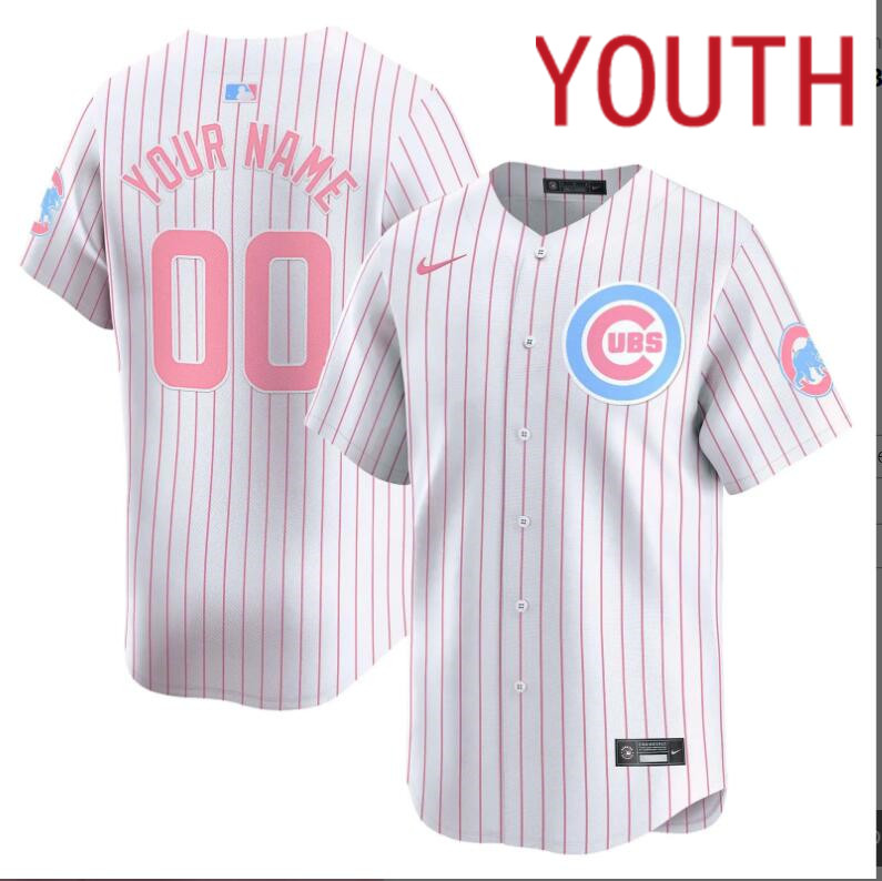 Youth  Chicago Cubs Custom white with red strips 2024 Nike MLB jersey